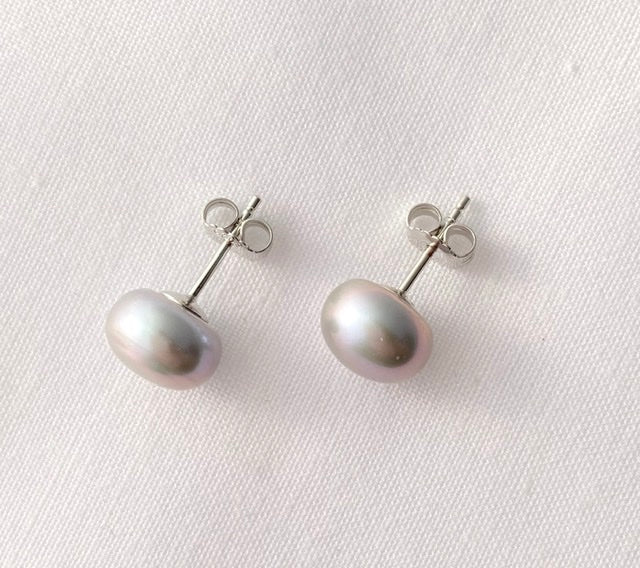 Silver Pearl Studs Large