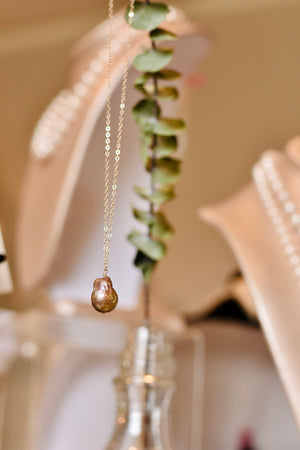 Fireball Single Pearl Drop Necklace