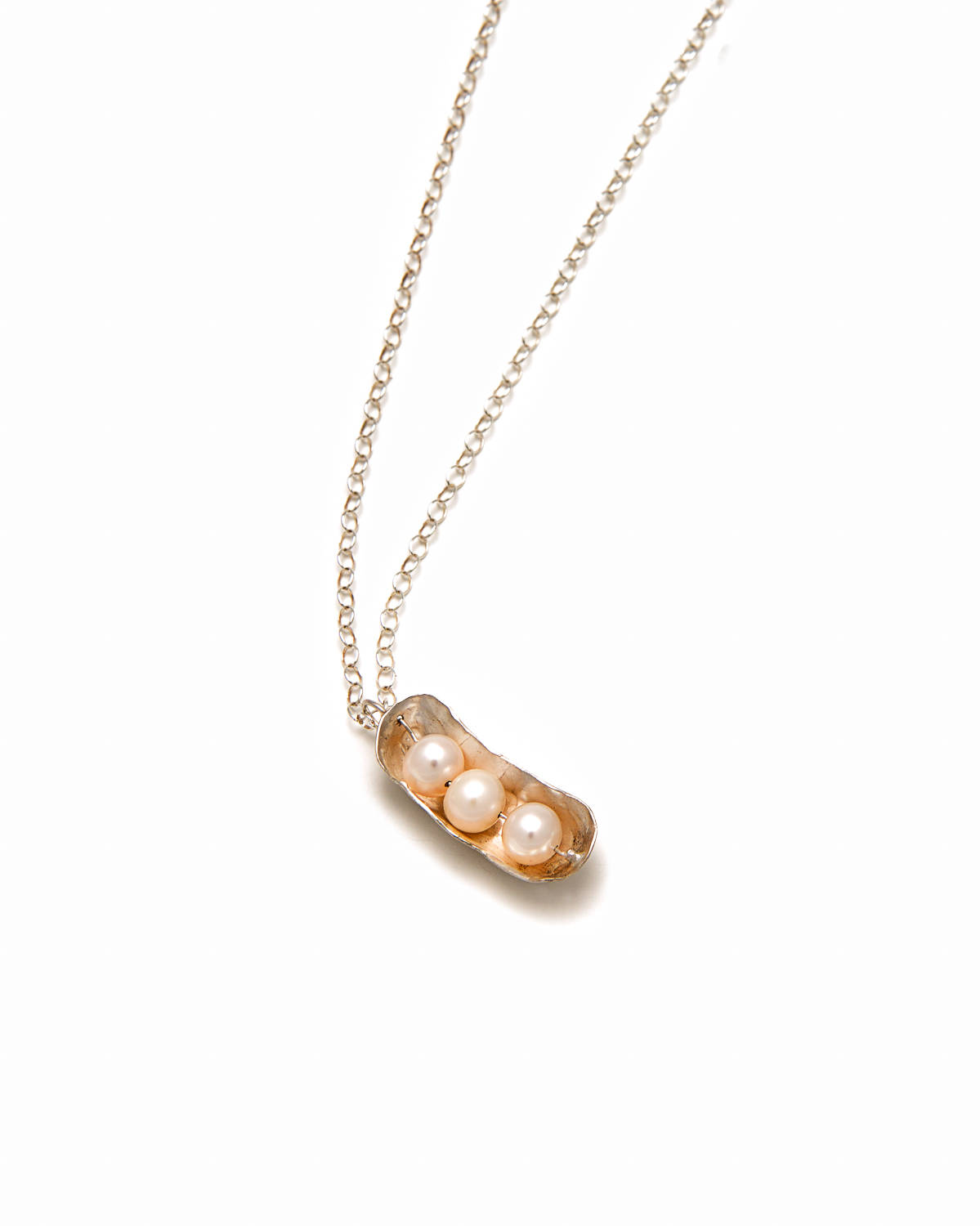 Peanut Pearls Necklace by Sylvia Dawe (Sterling Silver Peanut, Large Off-Round 9mm Pearls)