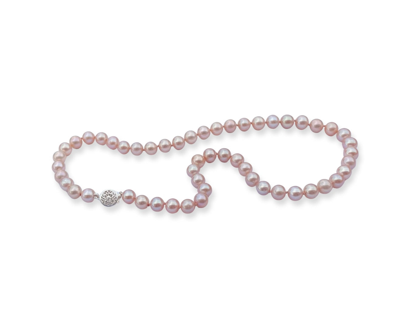 Classic Single Strand Pink Pearl Necklace, Medium Pearls