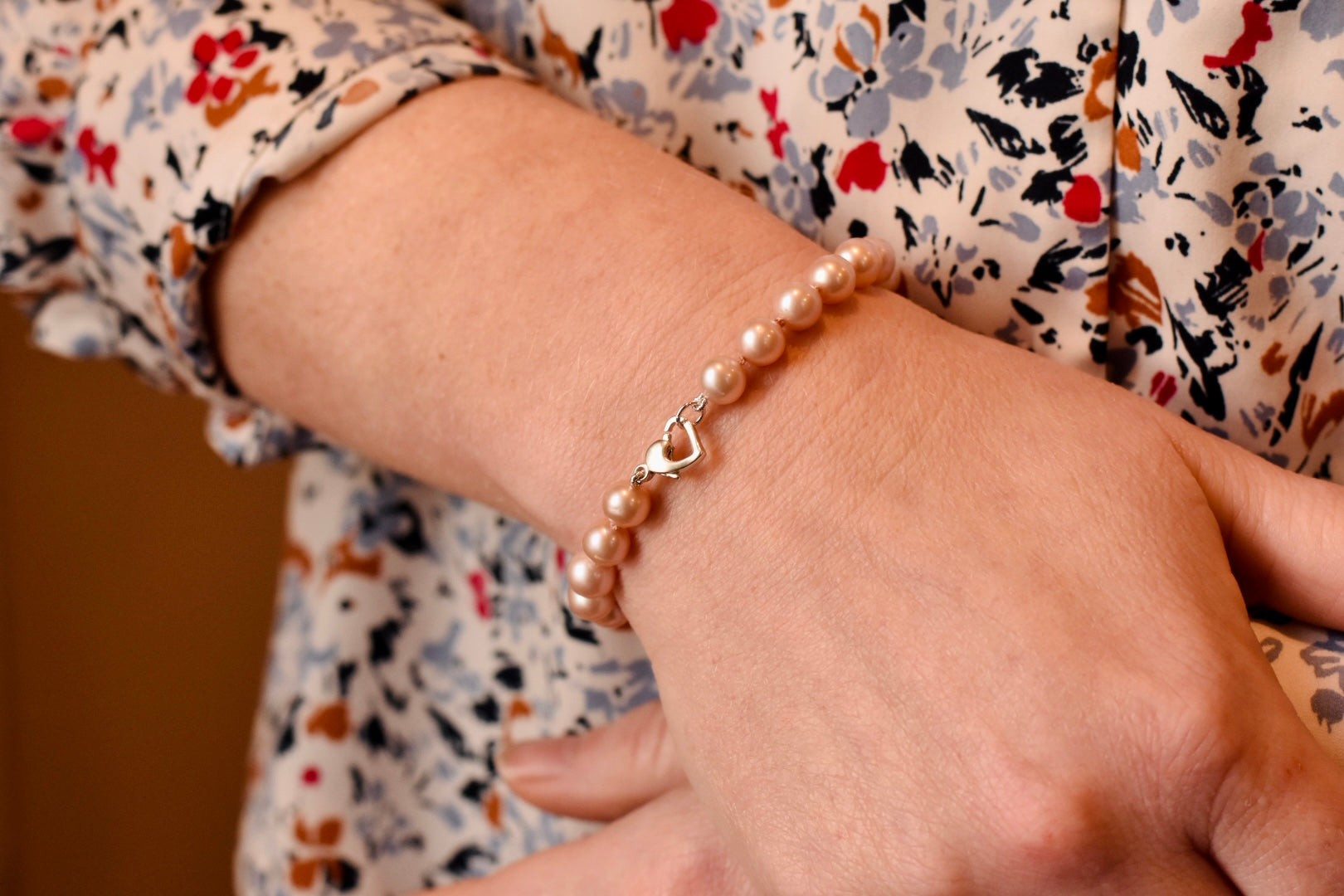 Classic Single Strand Pink Pearl Bracelet, Medium Pearls