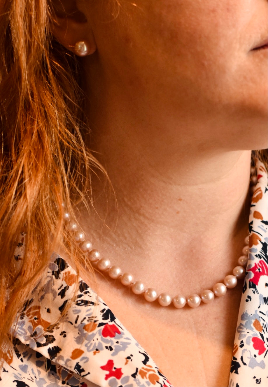 Classic Single Strand Pink Pearl Necklace, Medium Pearls