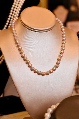 Classic Single Strand Pink Pearl Necklace, Medium Pearls